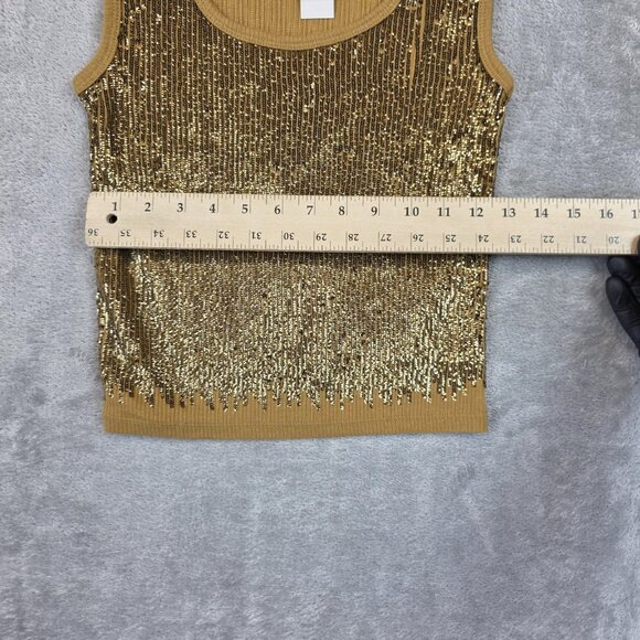 J.Crew Sequin Tank Top Womens Small Gold Scoop Neck Knit Sleeveless Party CD115 - Picture 6 of 12